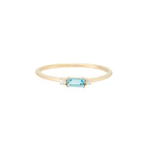 Mejuri Dewdrop Baguette Ring Swiss Blue Topaz, White Sapphire, size 7